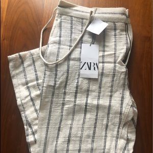 Zara Striped Linen Pants - Medium - New
